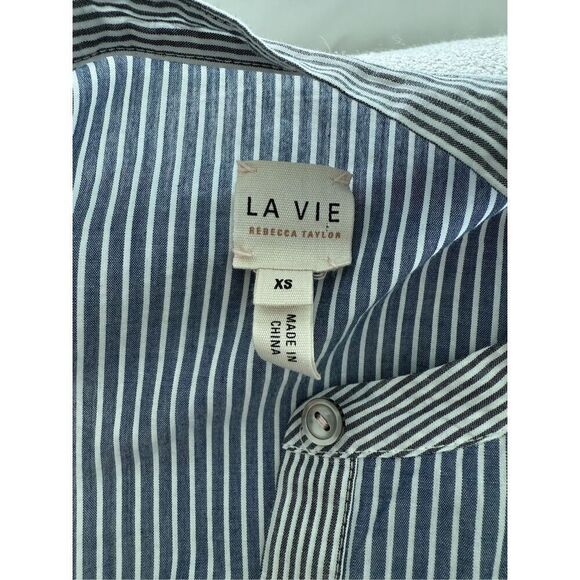 🦋 Rebecca Taylor La Vie Mixed Striped Eyelet Handkerchief Hem Shirt Dress XS / S - Picture 6 of 7